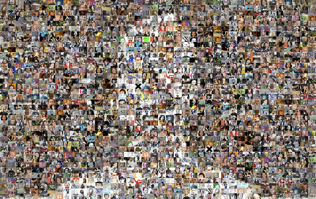 Hundreds of tiny profile pictures together form the silhouette of a person.