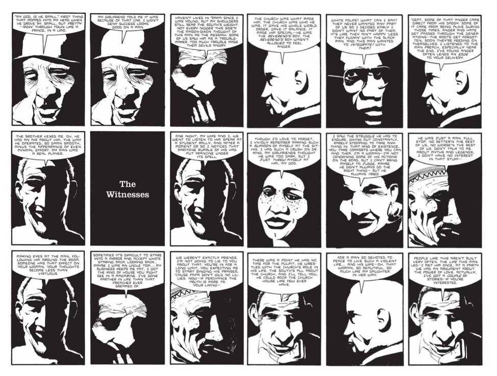 A selection of panels from the graphic novel King, featuring witnesses of Martin Luther King, Jr.s speeches and activism.