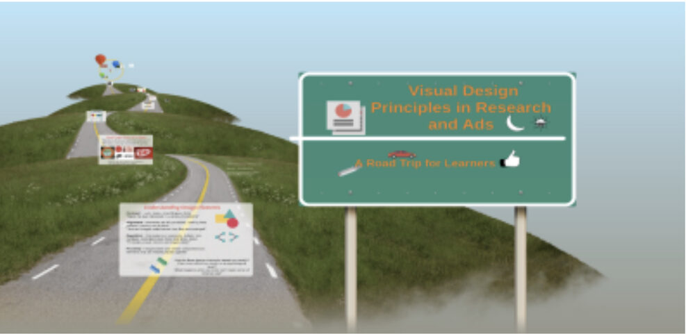 An infographic featuring a road and a highway sign that reads